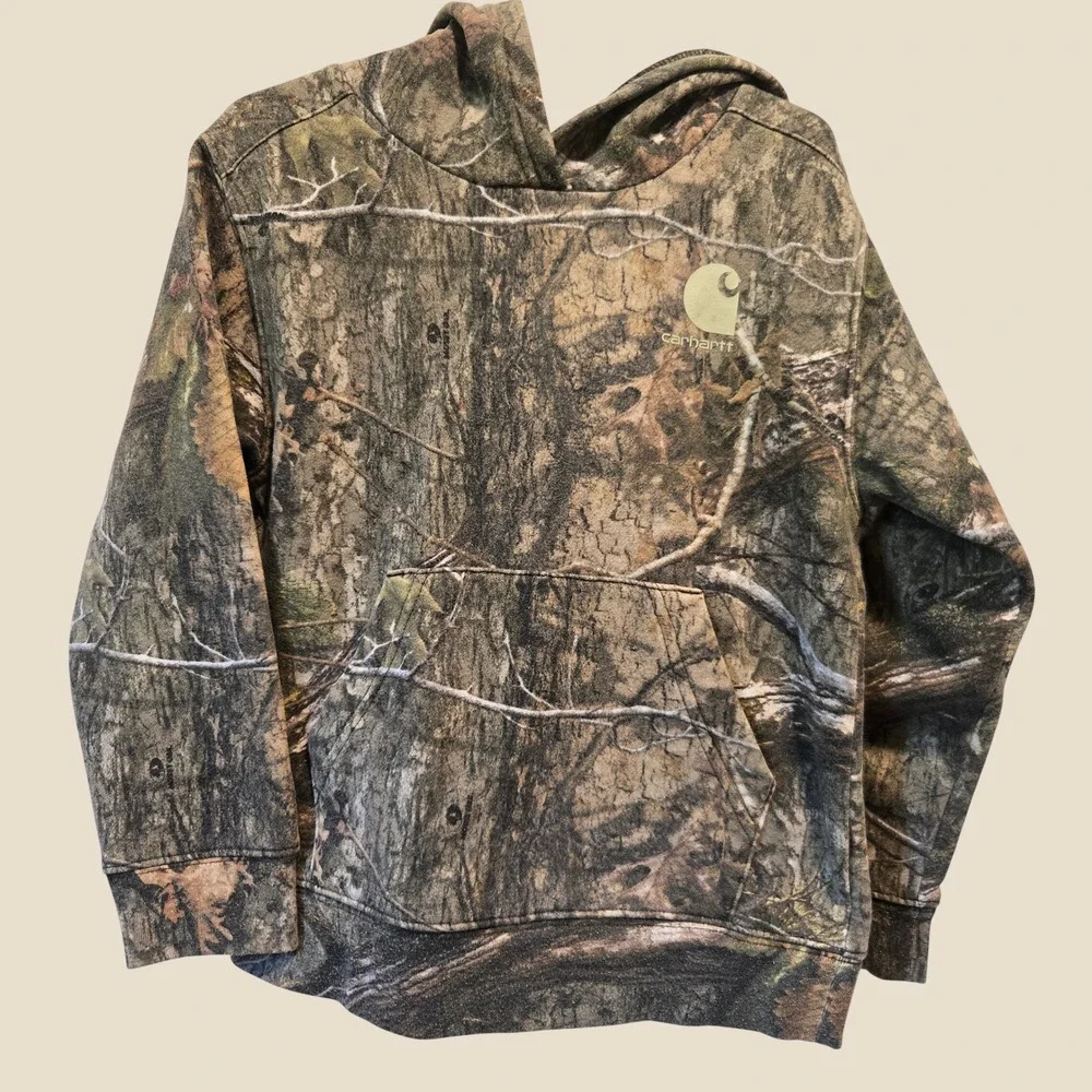 Carhartt Boys Camo Pullover Hoodie Mossy Oak Break-Up Country Size 5 TS6470-B